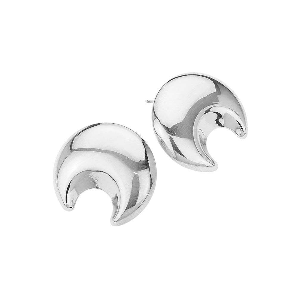 Stainless Steel Dome Crescent Earrings - Madeline Love - Flyclothing LLC