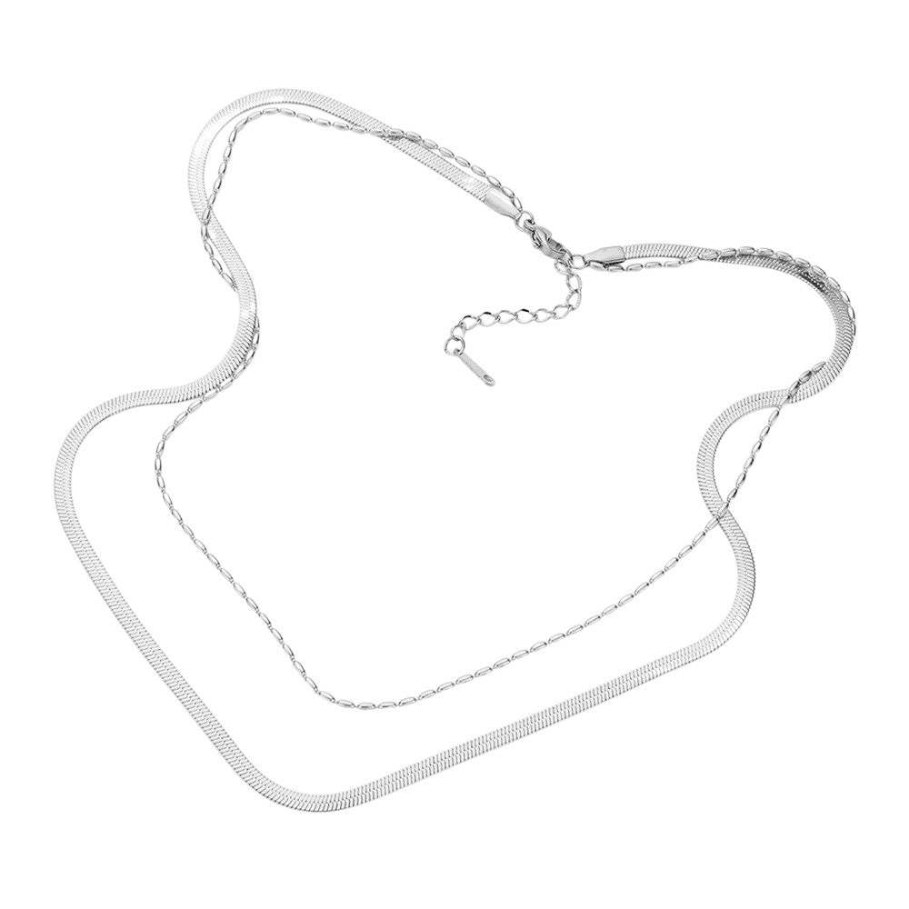 Stainless Steel Herringbone Chain Layered Necklace - Madeline Love - Flyclothing LLC
