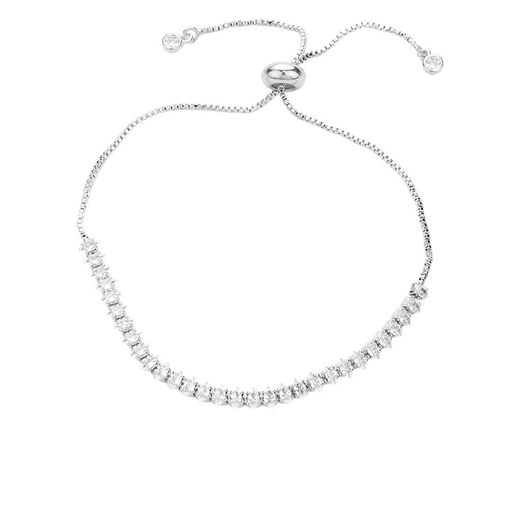 Stainless Steel Marquise CZ Tennis Chain Pull Tie Adjustable Bracelet - Madeline Love - Flyclothing LLC