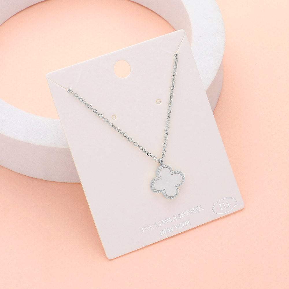 Stainless Steel Mother Of Pearl Quatrefoil Pendant Necklace - Madeline Love - Flyclothing LLC