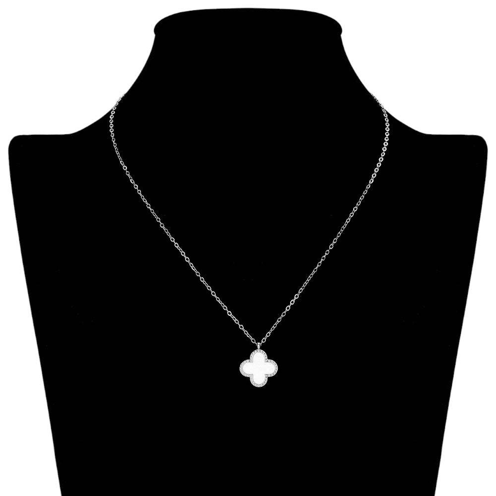 Stainless Steel Mother Of Pearl Quatrefoil Pendant Necklace - Madeline Love - Flyclothing LLC