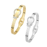 Stainless Steel Rhinestone Belt Buckle Hinged Bangle Bracelet - Madeline Love - Flyclothing LLC