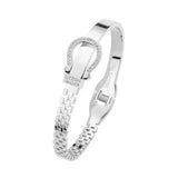 Stainless Steel Rhinestone Belt Buckle Hinged Bangle Bracelet - Madeline Love - Flyclothing LLC