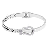 Stainless Steel Rhinestone Belt Buckle Hinged Bangle Bracelet - Madeline Love - Flyclothing LLC