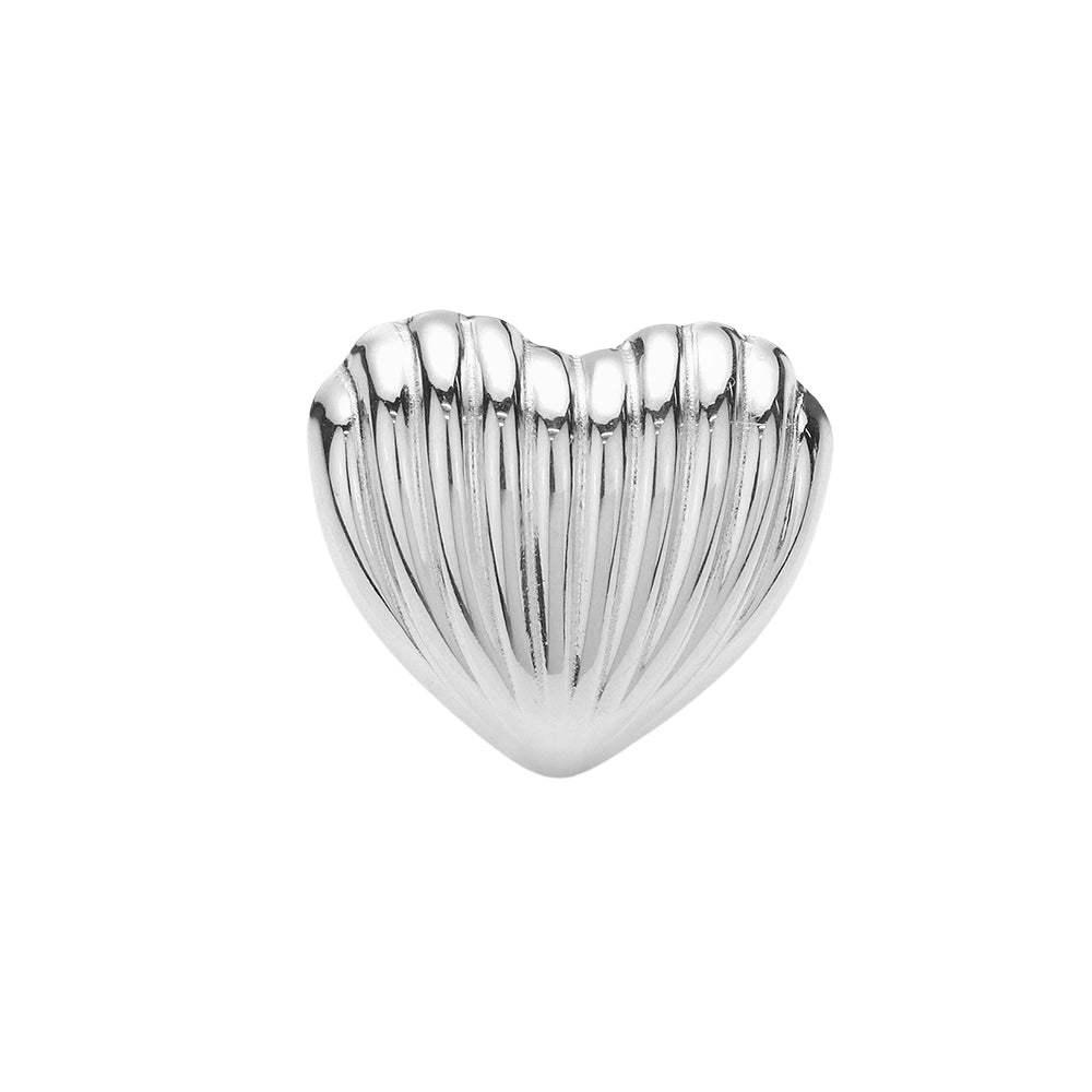 Stainless Steel Ribbed Heart Adjustable Ring - Madeline Love - Flyclothing LLC