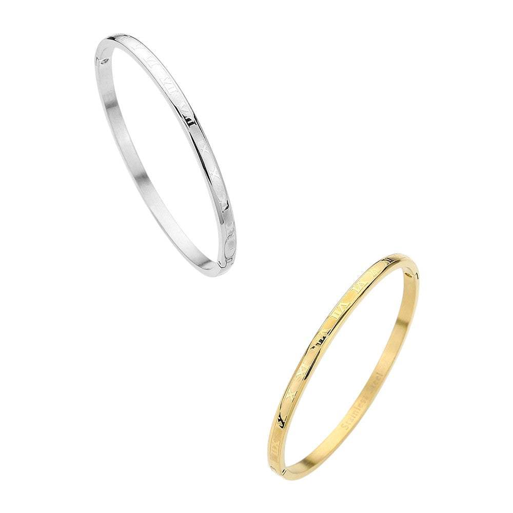 Stainless Steel Roman Numerals Hinged Bangle Bracelet - Madeline Love - Flyclothing LLC