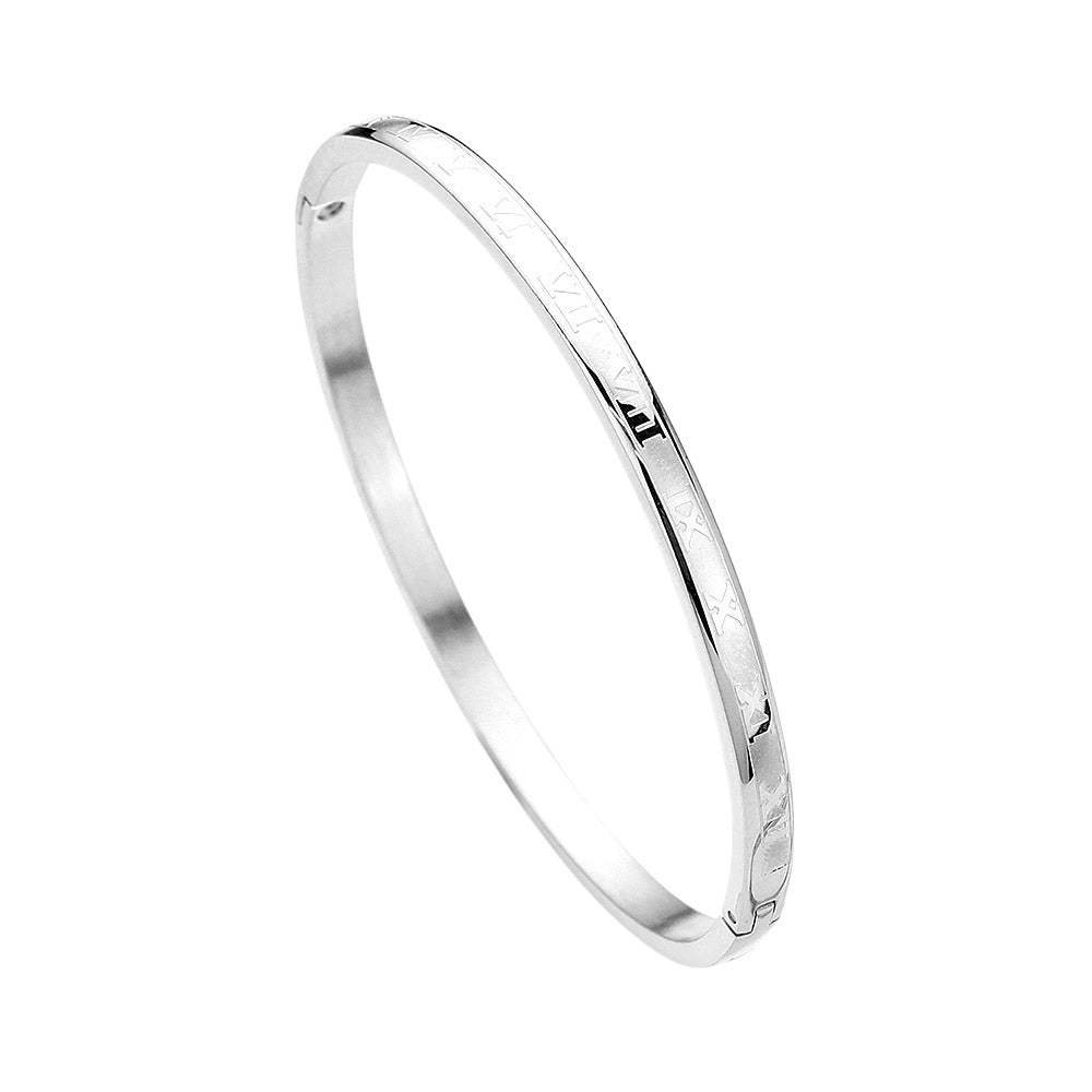Stainless Steel Roman Numerals Hinged Bangle Bracelet - Madeline Love - Flyclothing LLC