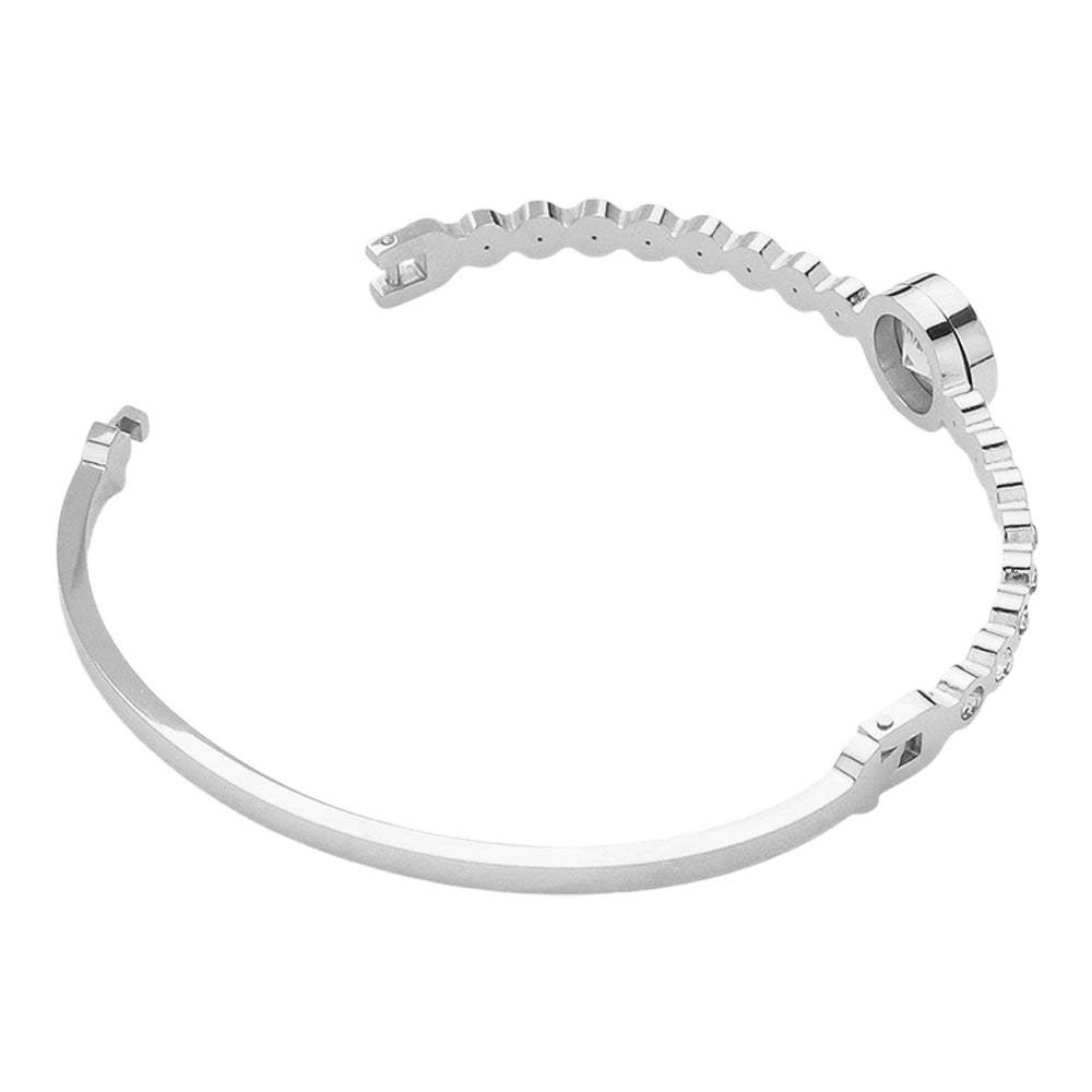 Stainless Steel Round CZ Stone Bezel Hinged Bangle Bracelet - Madeline Love - Flyclothing LLC