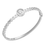 Stainless Steel Round CZ Stone Bezel Hinged Bangle Bracelet - Madeline Love - Flyclothing LLC