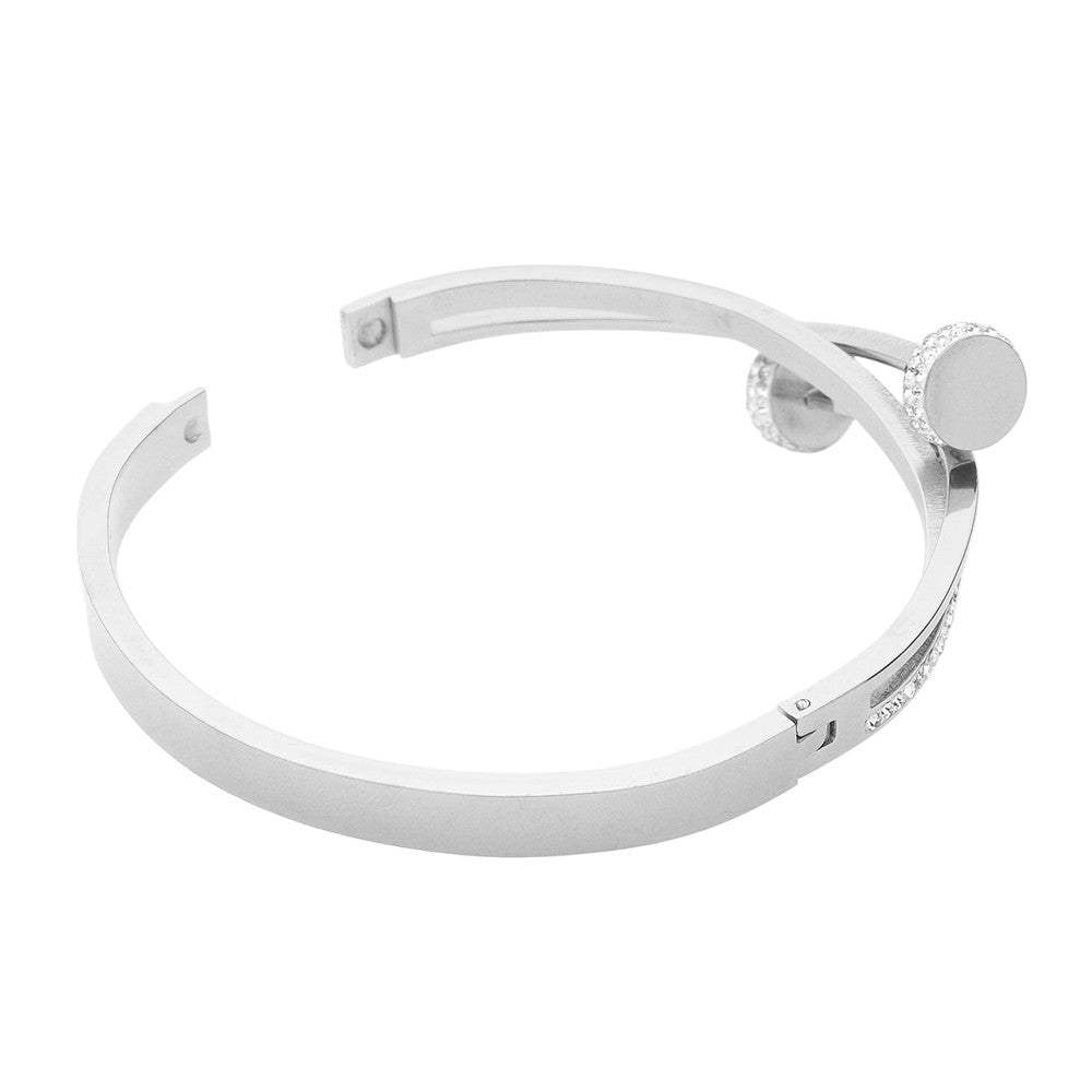 Stainless Steel Stone Paved Nail Head Pointed Hinged Bracelet - Madeline Love - Flyclothing LLC