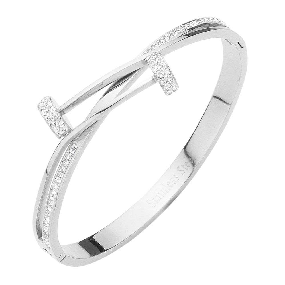 Stainless Steel Stone Paved Nail Head Pointed Hinged Bracelet - Madeline Love - Flyclothing LLC