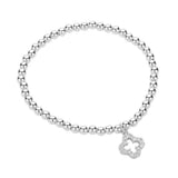 Stainless Steel Stone Paved Open Quatrefoil Charm Stretch Ball Bracelet - Madeline Love - Flyclothing LLC