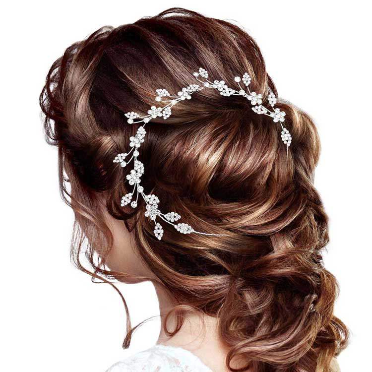 Stone Embellished Flower Cluster Vine Bun Wrap Headpiece - Madeline Love - Flyclothing LLC