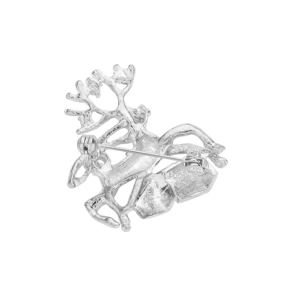Stone Embellished Metal Reindeer Brooch - Madeline Love - Flyclothing LLC