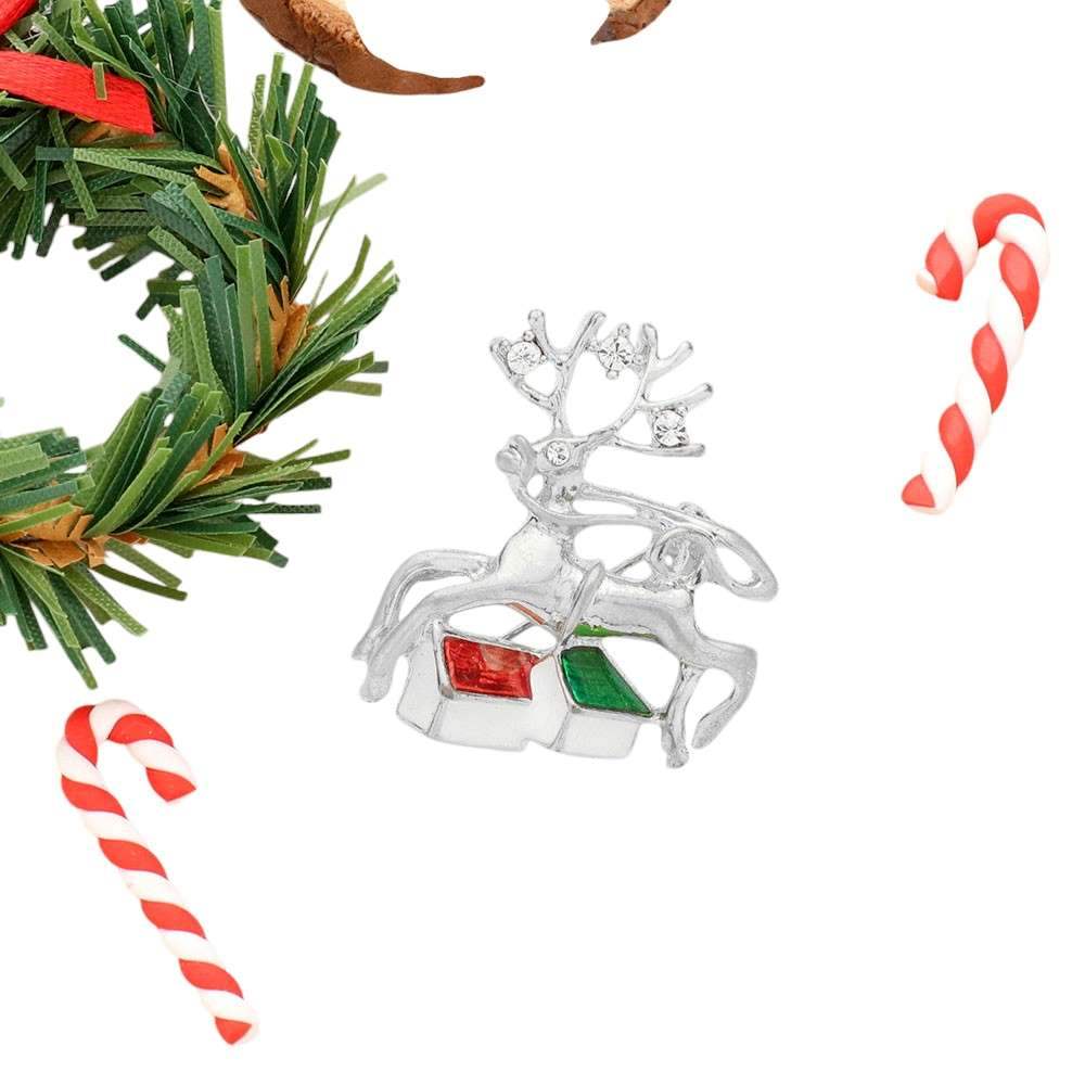 Stone Embellished Metal Reindeer Brooch - Madeline Love - Flyclothing LLC