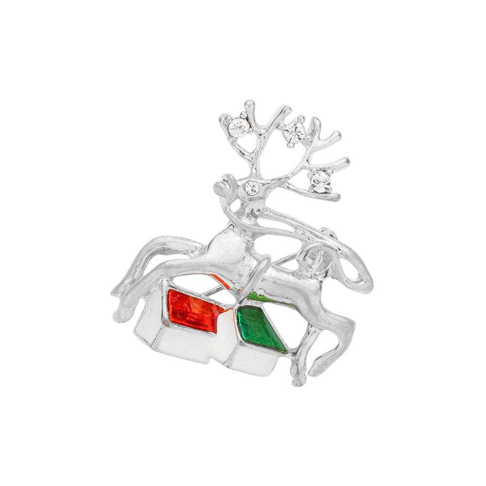 Stone Embellished Metal Reindeer Brooch - Madeline Love - Flyclothing LLC