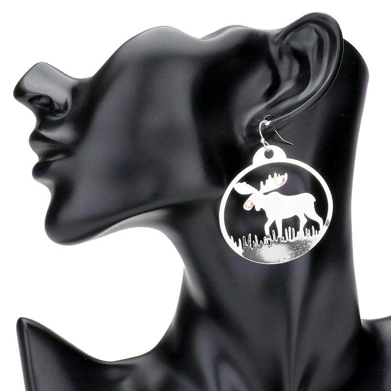 Stone Embellished Rudolph Accented Brass Dangle Earrings - Madeline Love - Flyclothing LLC