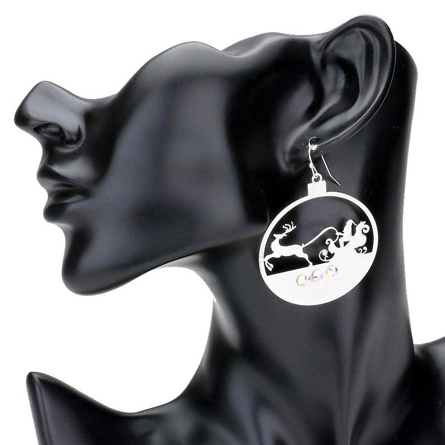 Stone Embellished Rudolph Accented Brass Dangle Earrings - Madeline Love - Flyclothing LLC