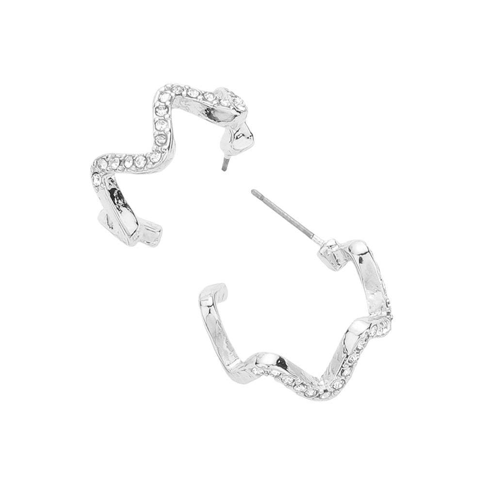 Stone Paved Wavy Metal Hoop Earrings - Madeline Love - Flyclothing LLC
