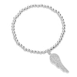 Stone Paved Wing Charm Stainless Steel Beaded Stretch Bracelet - Madeline Love - Flyclothing LLC