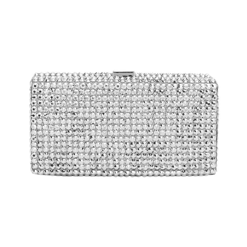 Studded Bling Rectangle Evening Clutch Crossbody Bag - Madeline Love - Flyclothing LLC