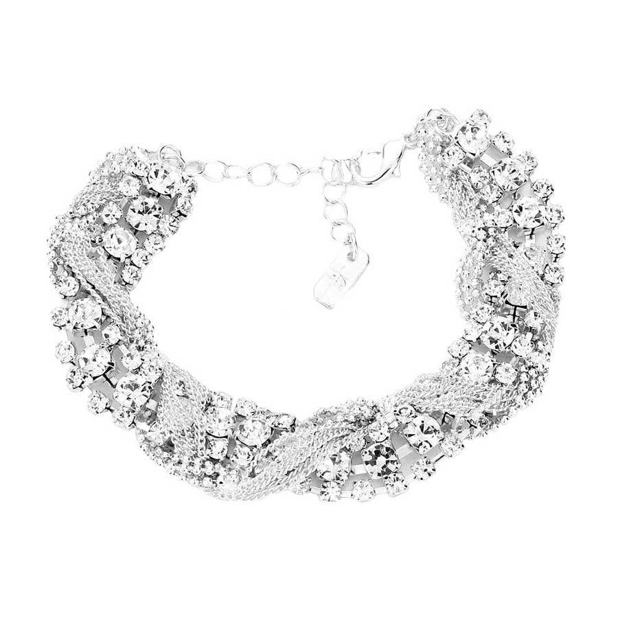 Tangled Chain Crystal Rhinestone Evening Bracelet - Madeline Love - Flyclothing LLC