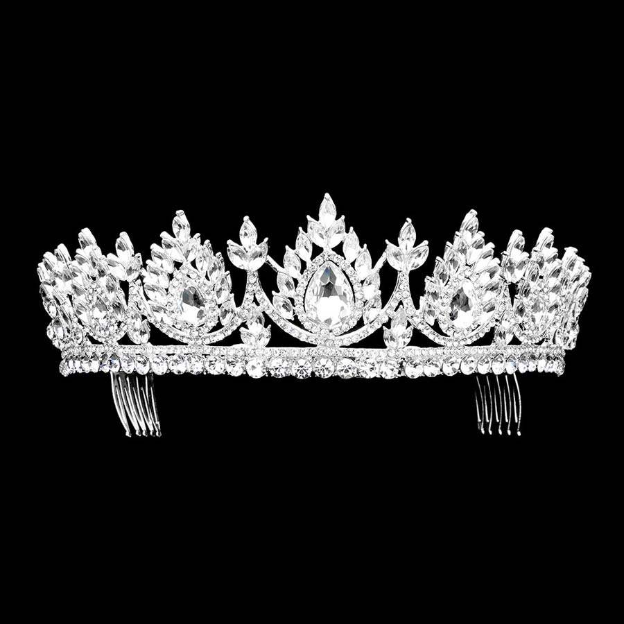 Teardrop Accented Marquise Stone Cluster Princess Tiara - Madeline Love - Flyclothing LLC
