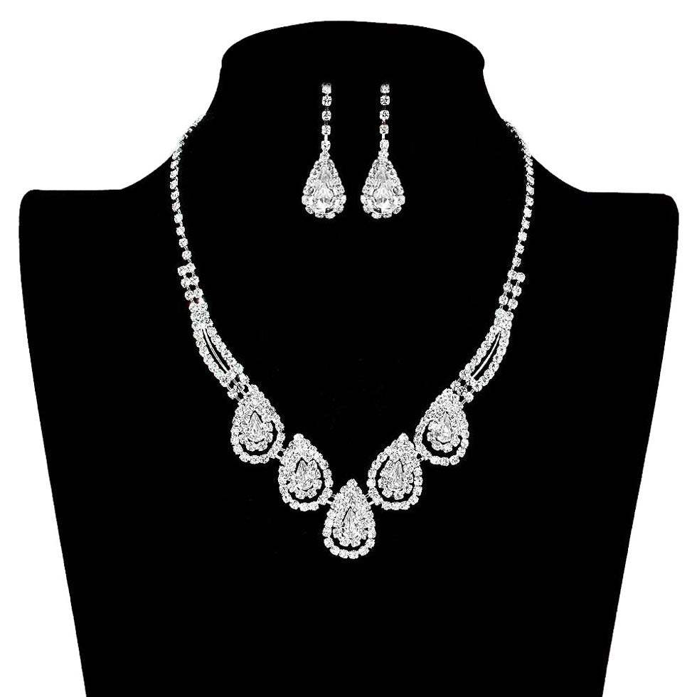 Teardrop Accented Rhinestone Necklace - Madeline Love - Flyclothing LLC