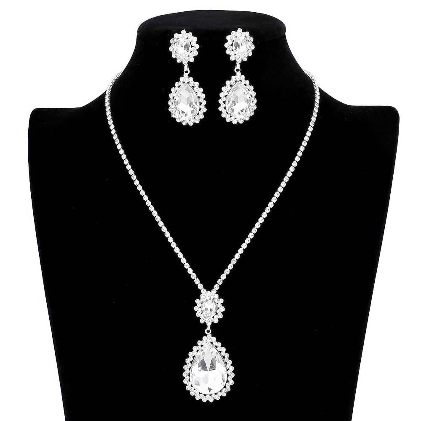Teardrop Accented Rhinestone Necklace - Madeline Love - Flyclothing LLC