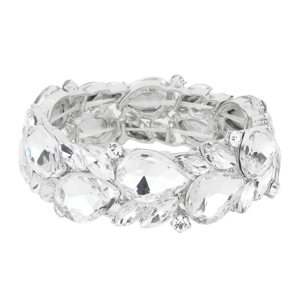 Teardrop Cluster Marquise Stone Stretch Evening Bracelet - Madeline Love - Flyclothing LLC