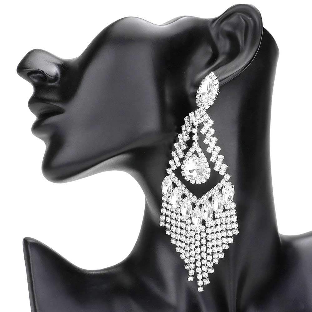 Teardrop Crystal Rhinestone Chandelier Evening Earrings - Madeline Love - Flyclothing LLC