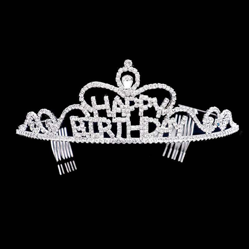 Teardrop Crystal Rhinestone Happy Birthday Tiara - Madeline Love - Flyclothing LLC
