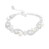 Teardrop Pearl Rhinestone Pave Floral Evening Bracelet - Madeline Love - Flyclothing LLC
