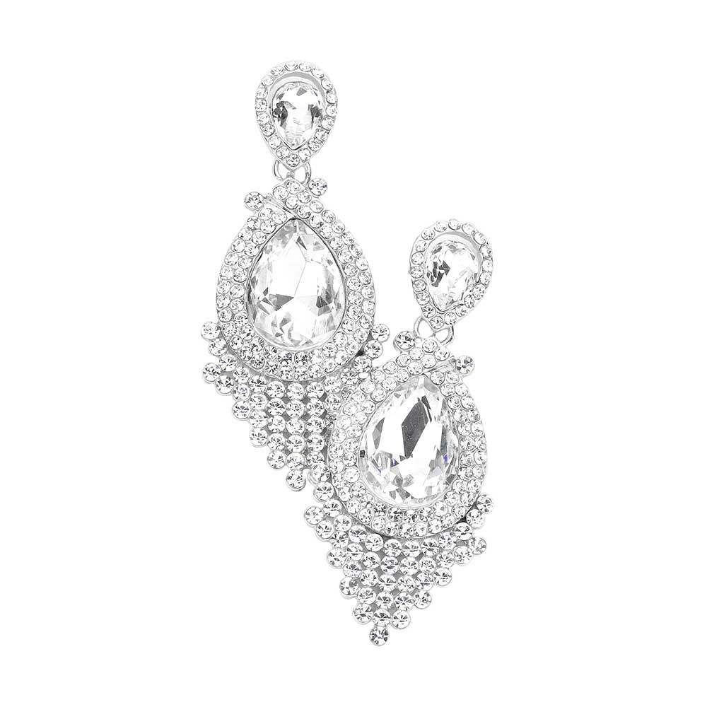 Teardrop Stone Accented Dangle Evening Earrings - Madeline Love - Flyclothing LLC
