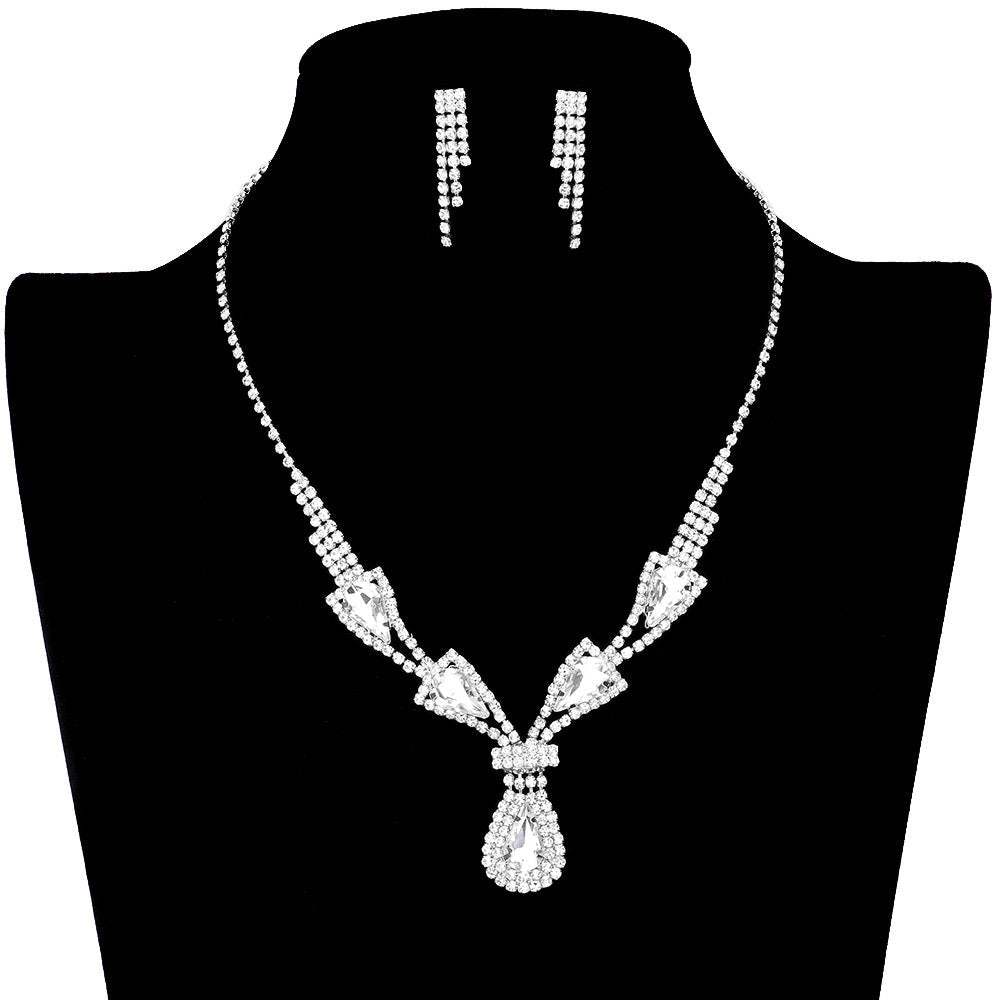 Teardrop Stone Accented Rhinestone Jewelry Set - Madeline Love - Flyclothing LLC