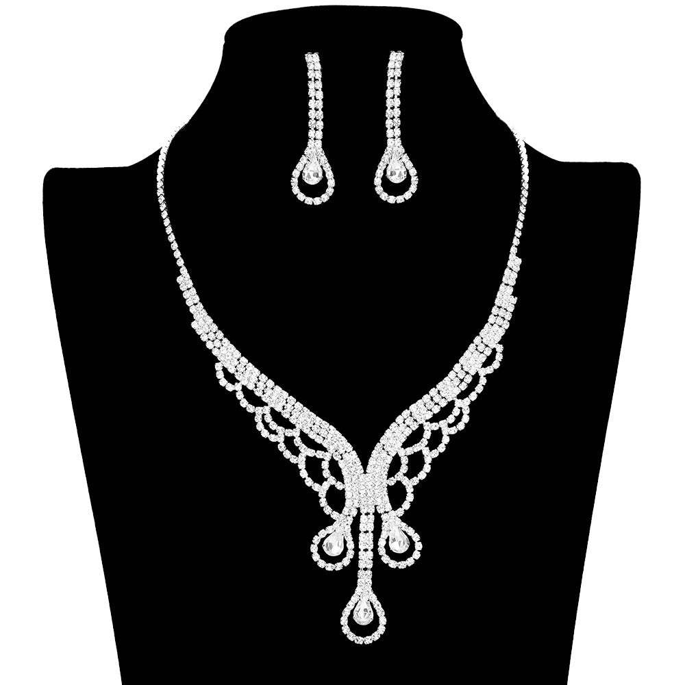Teardrop Stone Accented Rhinestone Jewelry Set - Madeline Love - Flyclothing LLC