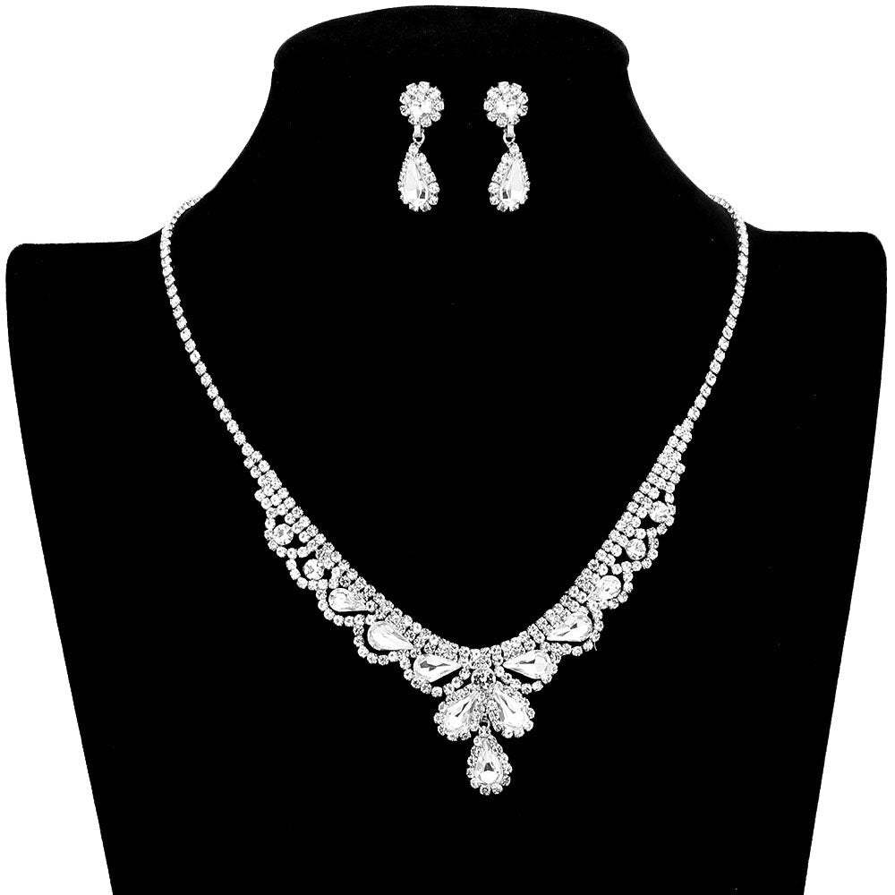 Teardrop Stone Accented Rhinestone Necklace - Madeline Love - Flyclothing LLC