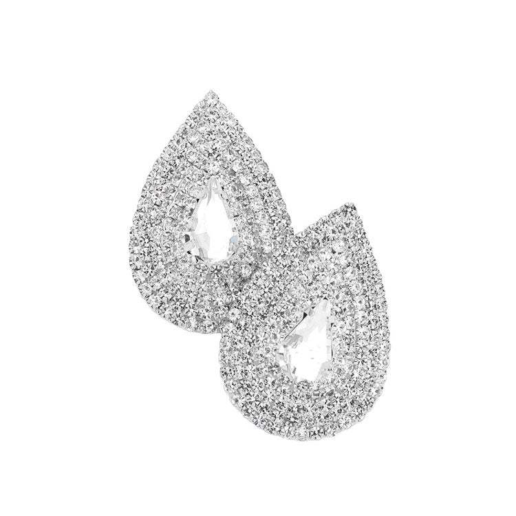 Teardrop Stone Accented Rhinestone Trimmed Evening Earrings - Madeline Love - Flyclothing LLC