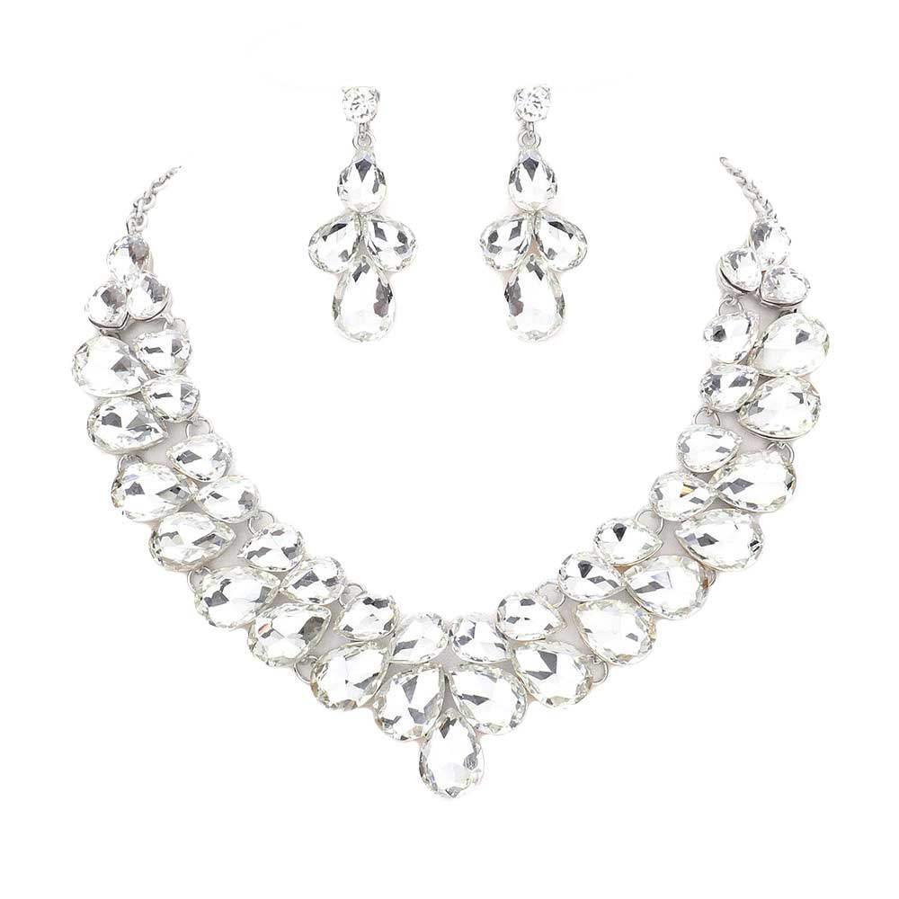 Teardrop Stone Cluster Evening Necklace - Madeline Love - Flyclothing LLC