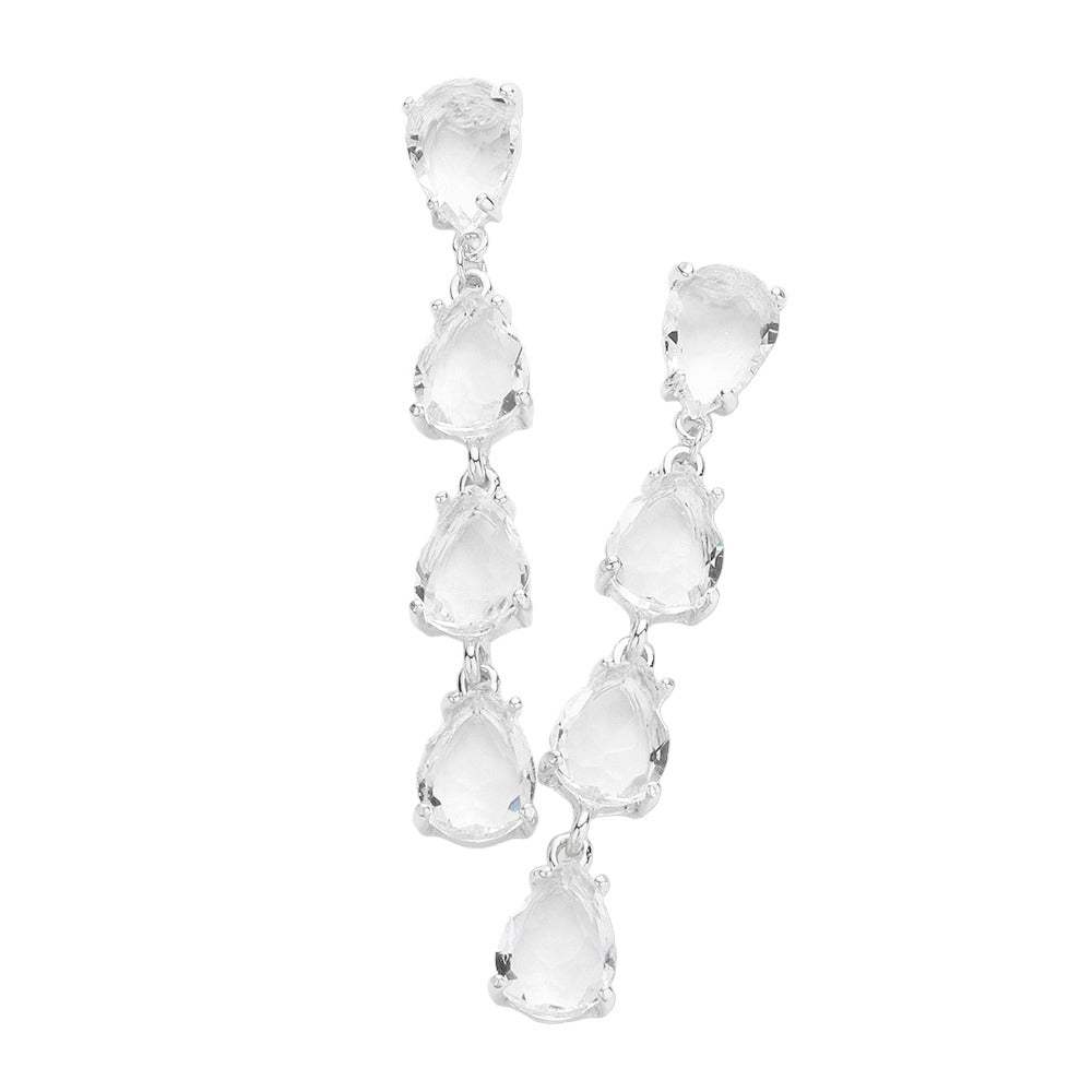 Teardrop Stone Link Dangle Evening Earrings - Madeline Love - Flyclothing LLC