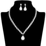 Teardrop Stone Pendant Accented Rhinestone Pave Necklace - Madeline Love - Flyclothing LLC