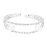 Trendy Pearl Accented Split Rhinestone Cuff Evening Bracelet - Madeline Love - Flyclothing LLC