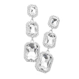 Triple Emerald Cut Stone Link Dangle Evening Earrings - Madeline Love - Flyclothing LLC