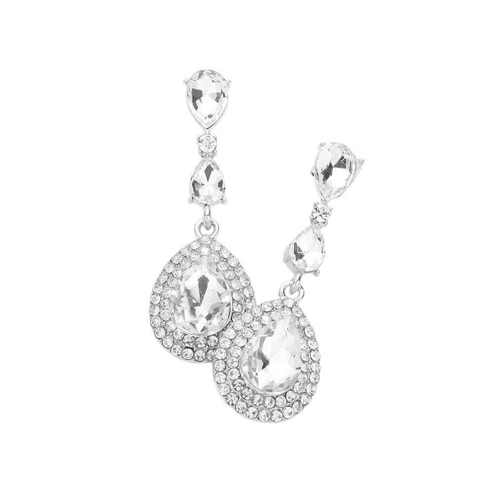 Triple Teardrop Stone Link Dangle Evening Earrings - Madeline Love - Flyclothing LLC