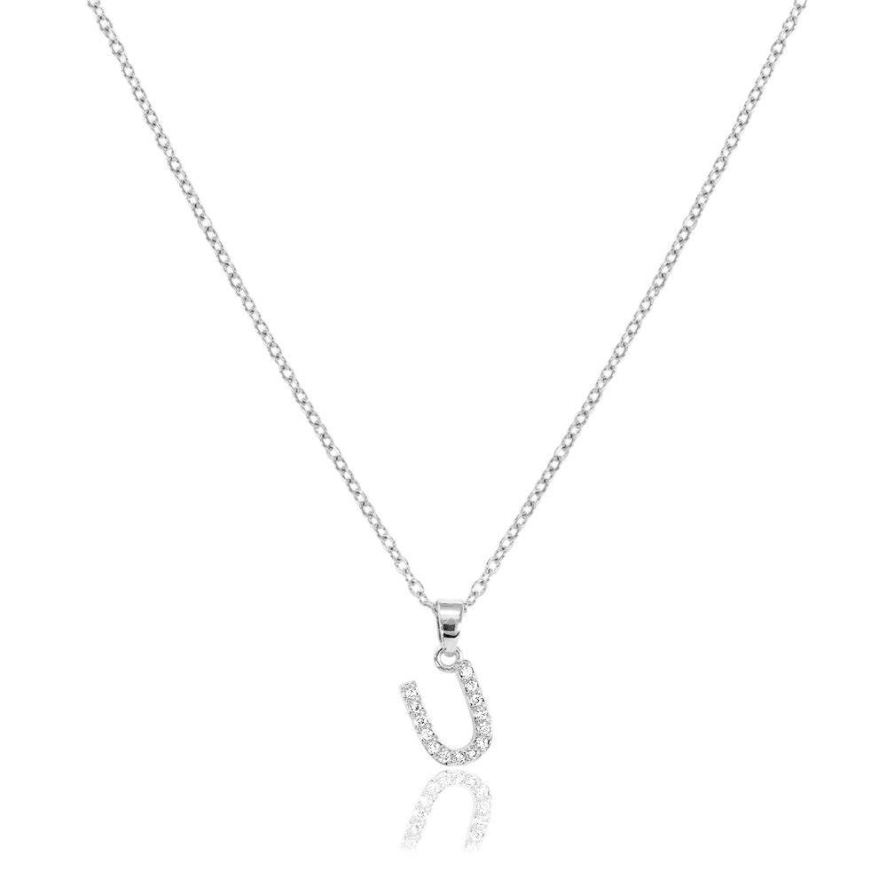 U Stainless Steel CZ Stone Paved Monogram Pendant Necklace - Madeline Love - Flyclothing LLC