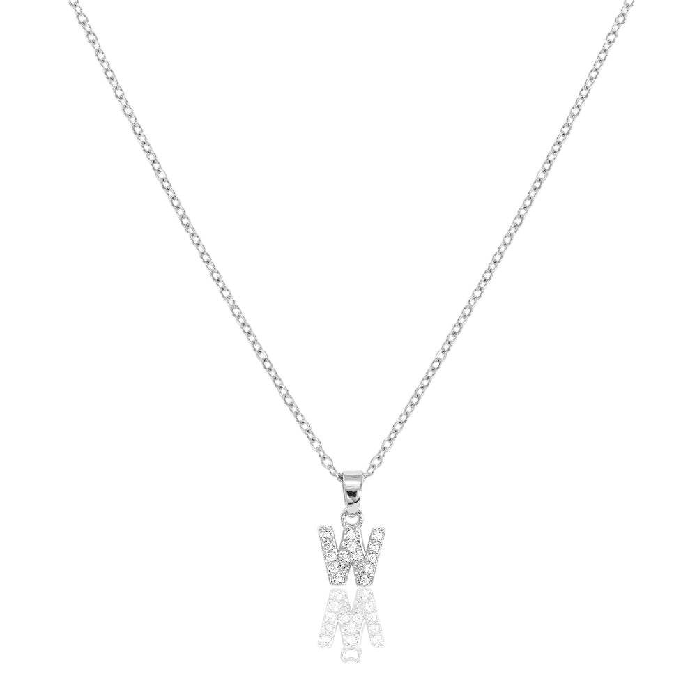 W Stainless Steel CZ Stone Paved Monogram Pendant Necklace - Madeline Love - Flyclothing LLC