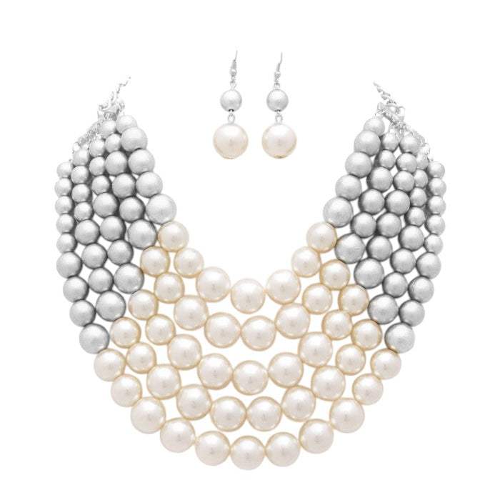 Chunky Multi Strand Pearl Bib Necklace - Madeline Love - Flyclothing LLC