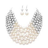 Chunky Multi Strand Pearl Bib Necklace - Madeline Love - Flyclothing LLC