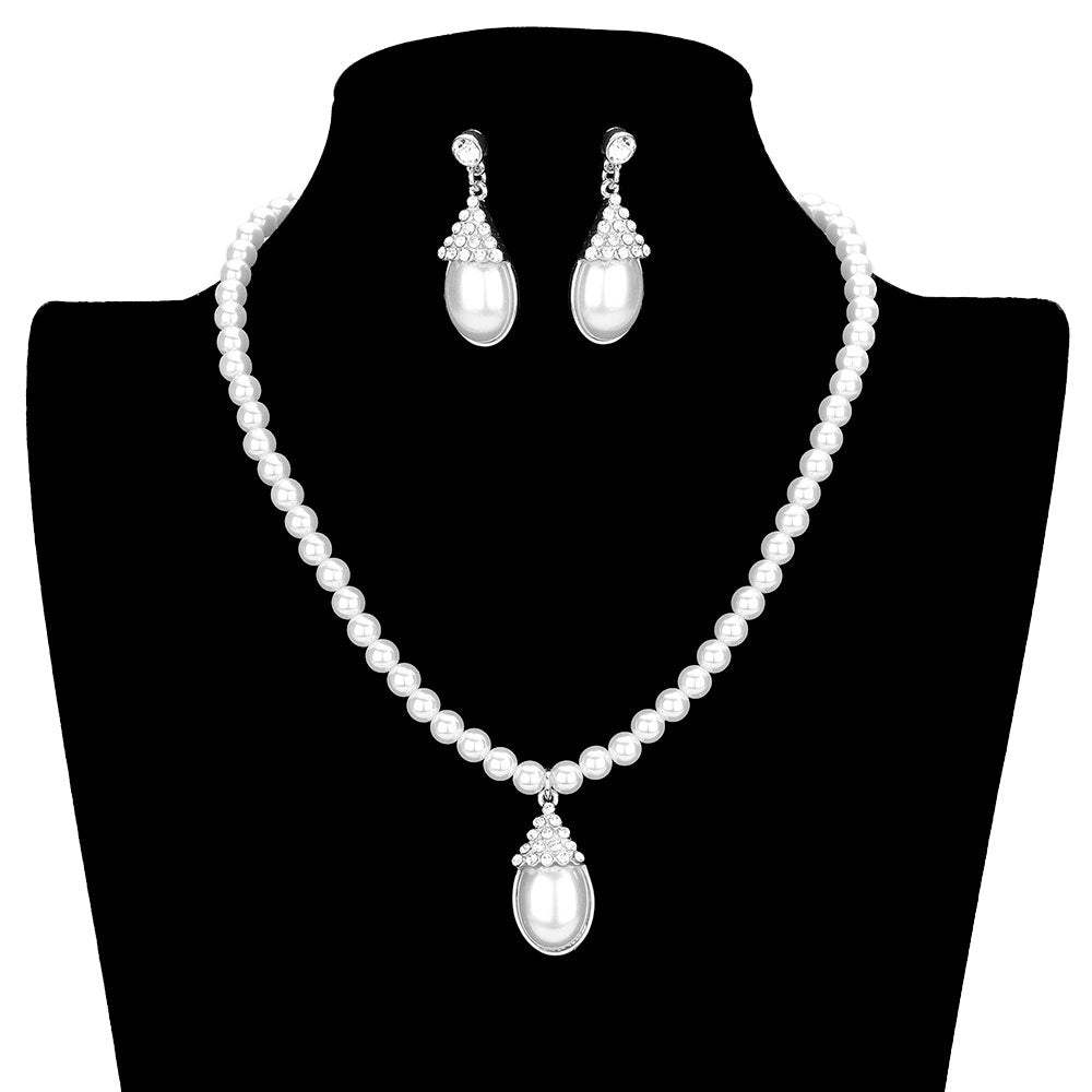 Crystal Pave Teardrop Pearl Pendant Necklace - Madeline Love - Flyclothing LLC