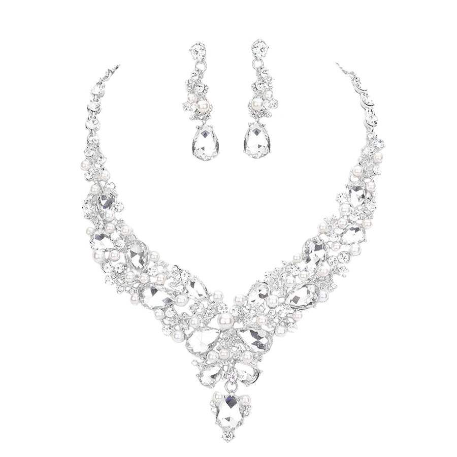 Round Teardrop Stone Accented Evening Necklace - Madeline Love - Flyclothing LLC